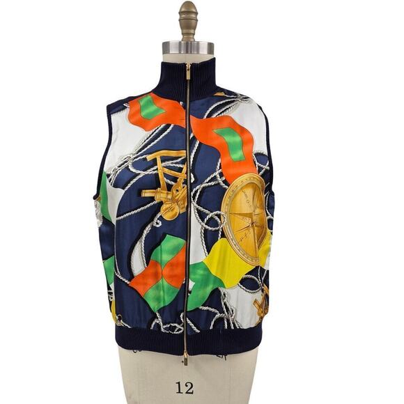 90s Lauren Ralph Lauren Silk Nautical Print Navy Sweater Vest Women Sz XL - Picture 1 of 5